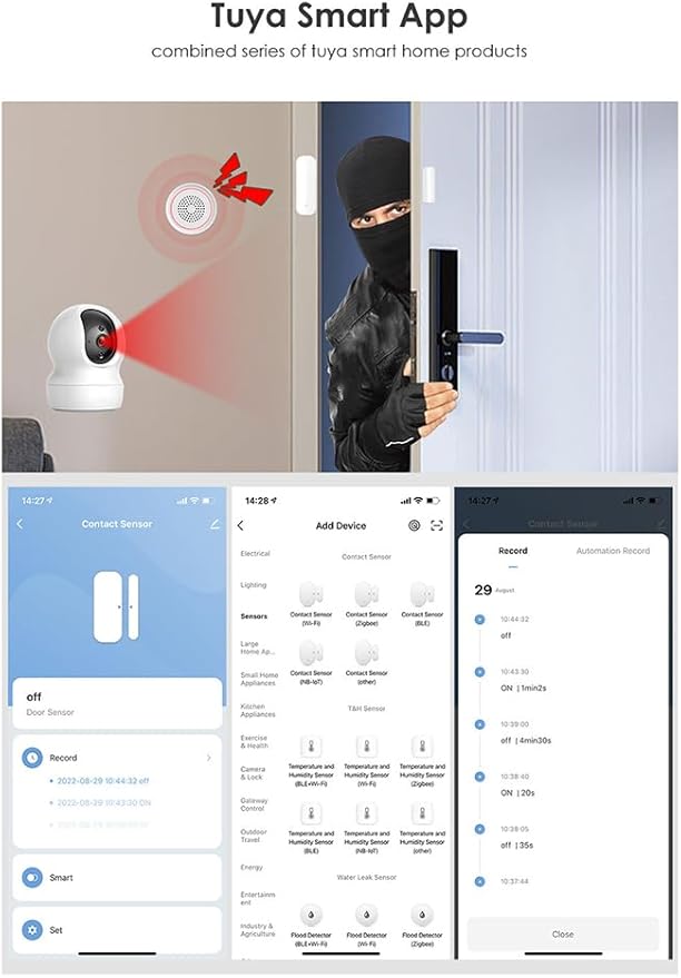 Wi-Fi ドア・窓センサー|スマートホーム用 無線アラーム 通知機能付き Alexa・Google連携対応
