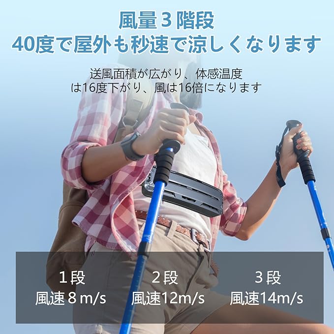 USB充電式 ウエスト装着型ポータブル扇風機|腰掛け式ミニファン・屋外作業・夏場・スポーツ・通勤用に最適