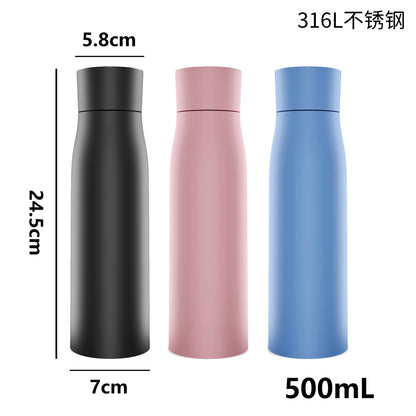 スマート温度表示付きステンレスボトル｜UV除菌LED・USB充電式・IP65防水・500ml｜保温保冷マグボトル