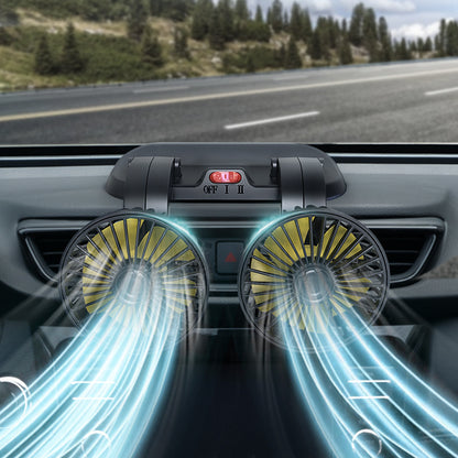 車用ダブルファン｜12V・24V対応 静音 小型USB・シガーソケット給電式 携帯型冷風ファン｜トラック・SUV・乗用車・旅行用